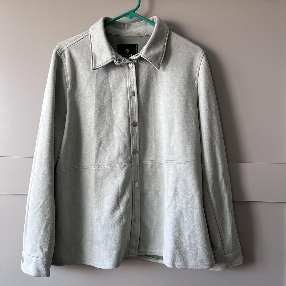Bagatelle Collection Jacket Womens‎ Large Sage Faux Suede Snap Shacket Collared